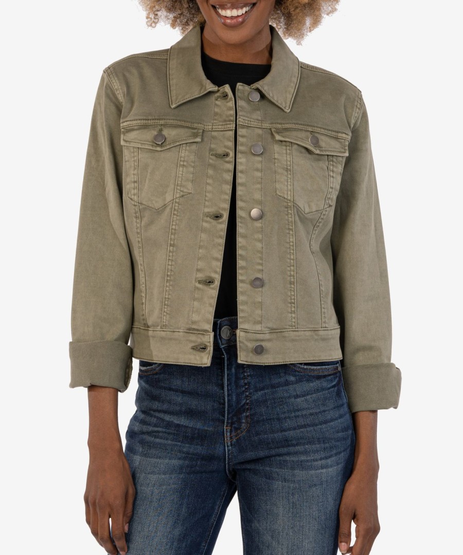 Clothing Kut from the Kloth | Julia Crop Denim Trucker Jacket Olive