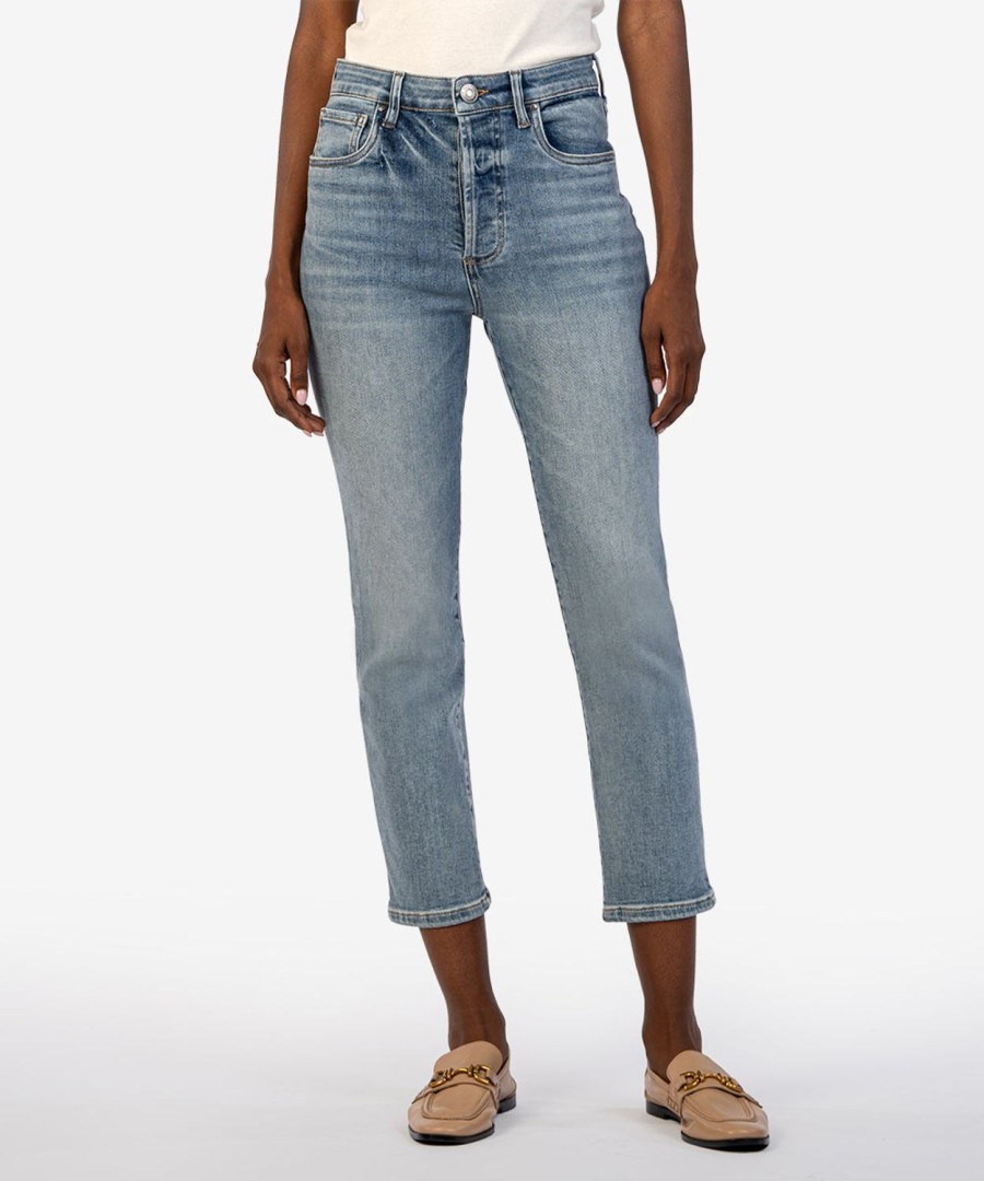 Denim Kut from the Kloth | Elizabeth High Rise Crop Straight Leg Supported W/Med Base Wash