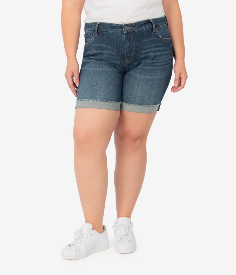 Denim Kut from the Kloth | Catherine Mid Rise Boyfriend Short, Plus (Stimulating Wash) Stimulating W/Dk Stone Base Wash