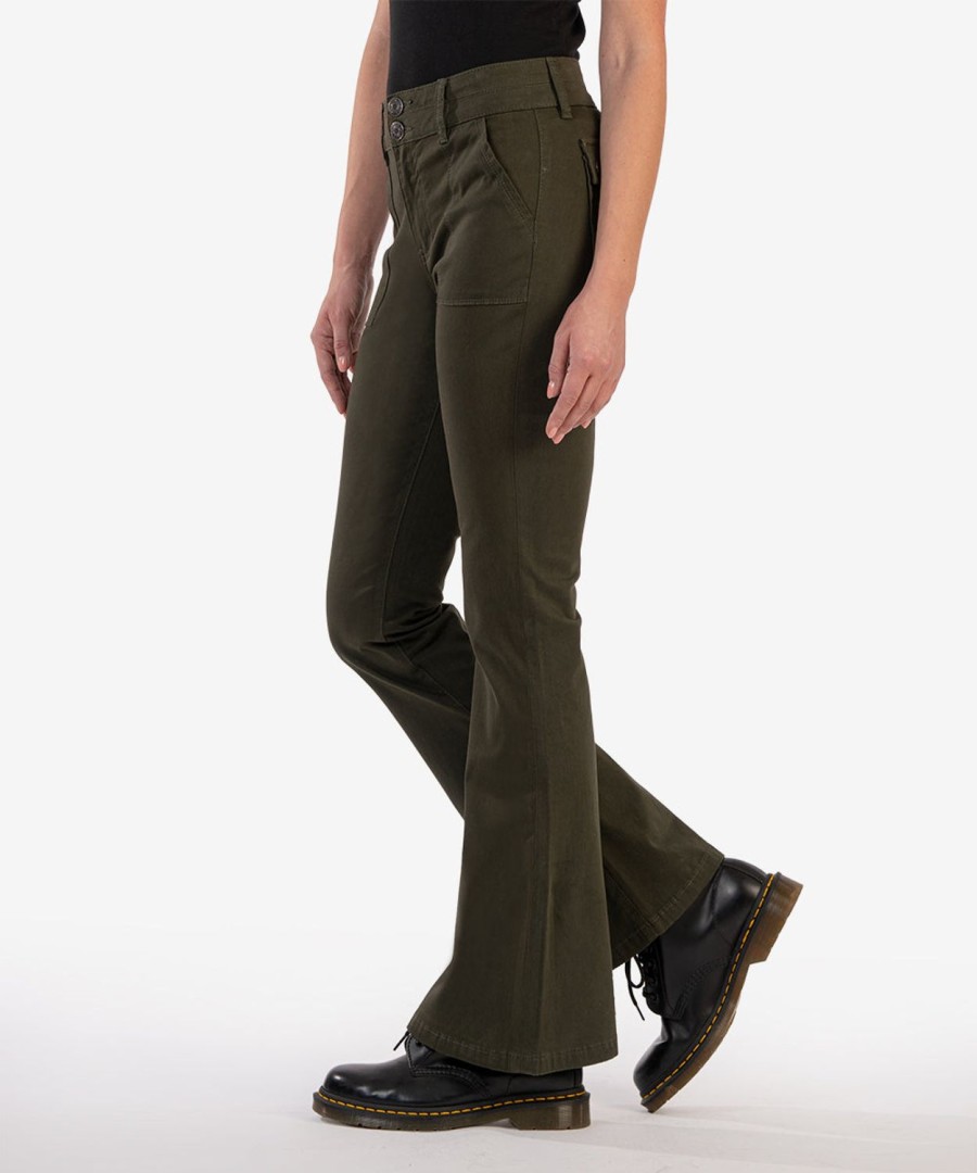 Denim Kut from the Kloth | Ana High Rise Flare Dark Olive