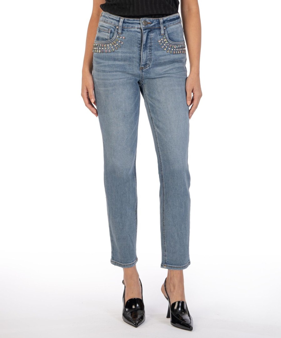 Fit Kut from the Kloth Rachael Mom Jean | Rachael High Rise Fab Ab Mom Jean Precision W/Medium Base Wash