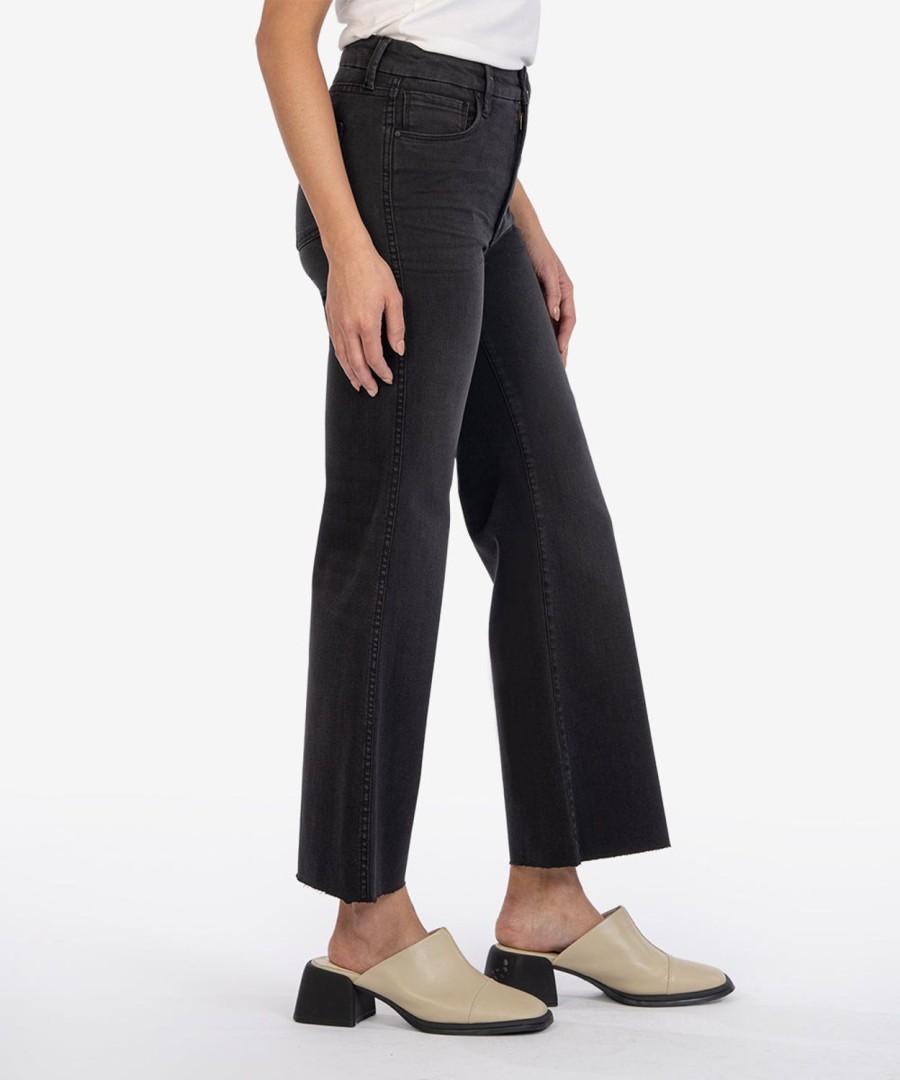 Fit Kut from the Kloth Meg Wide Leg | Meg Fab Ab High Waist Raw Hem Ankle Wide Leg Jeans Experiences W/Black Base Wash