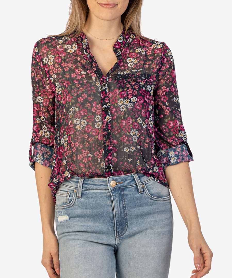 Clothing Kut from the Kloth | Jasmine Chiffon Blouse Biarritz-Navy/Bright Pink