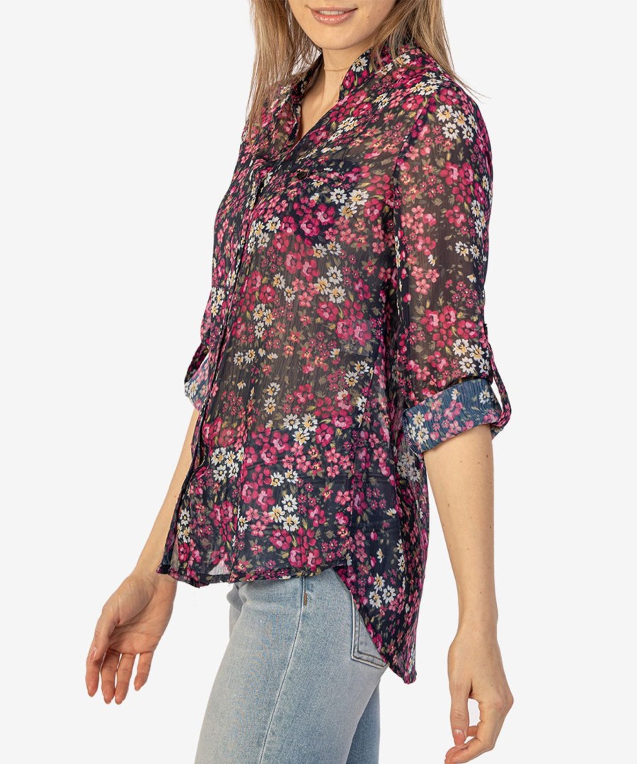 Clothing Kut from the Kloth | Jasmine Chiffon Blouse Biarritz-Navy/Bright Pink