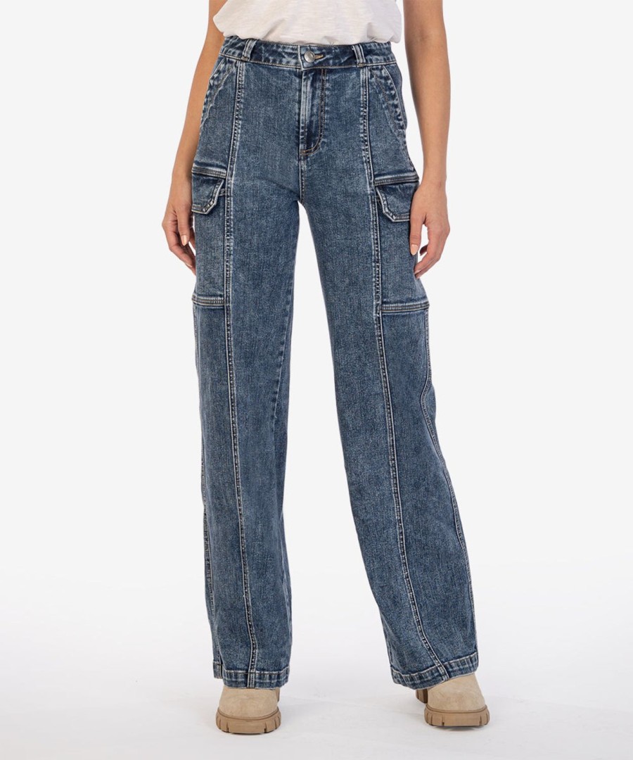 Denim Kut from the Kloth | Jodi High Rise Wide Straight Leg Wanted W/Dk Stone Base Wash