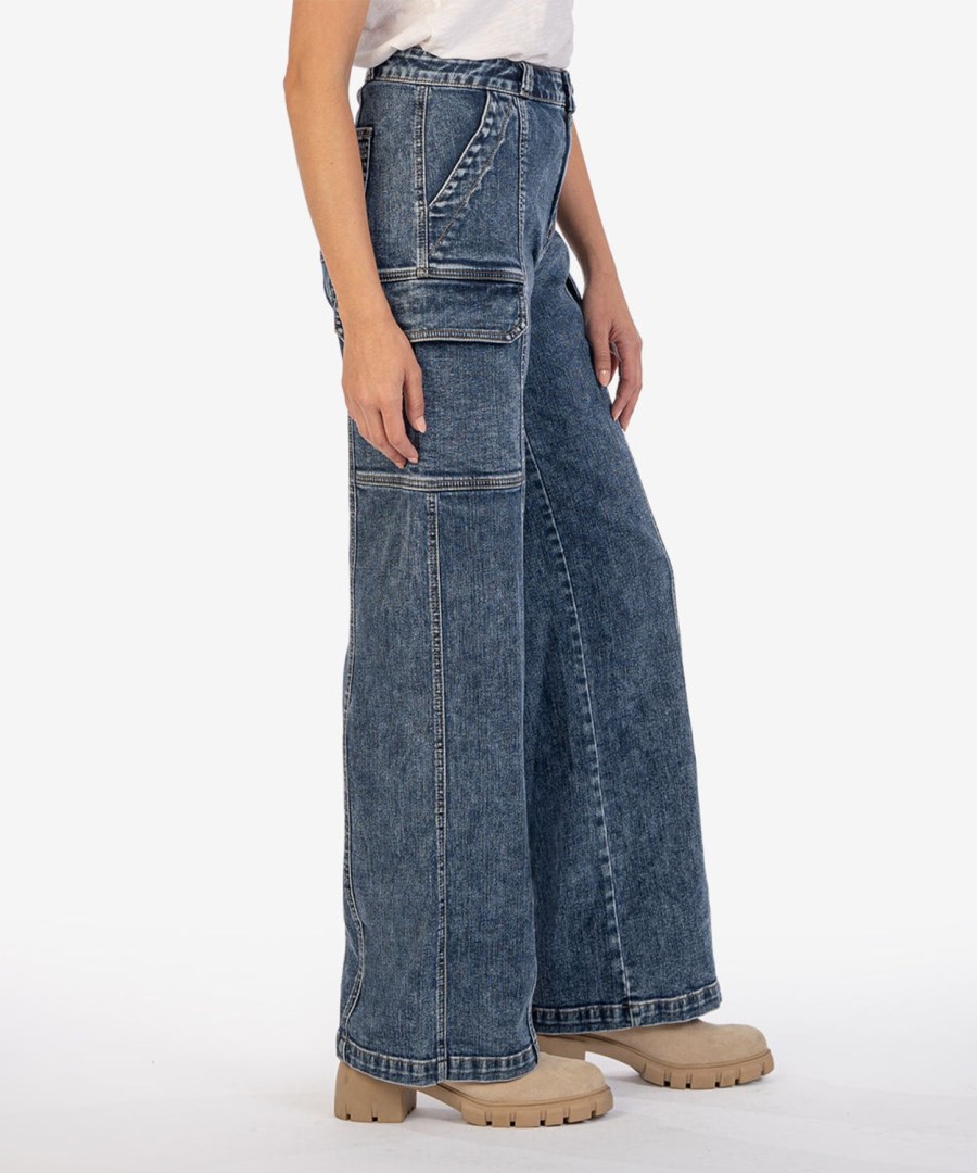 Denim Kut from the Kloth | Jodi High Rise Wide Straight Leg Wanted W/Dk Stone Base Wash