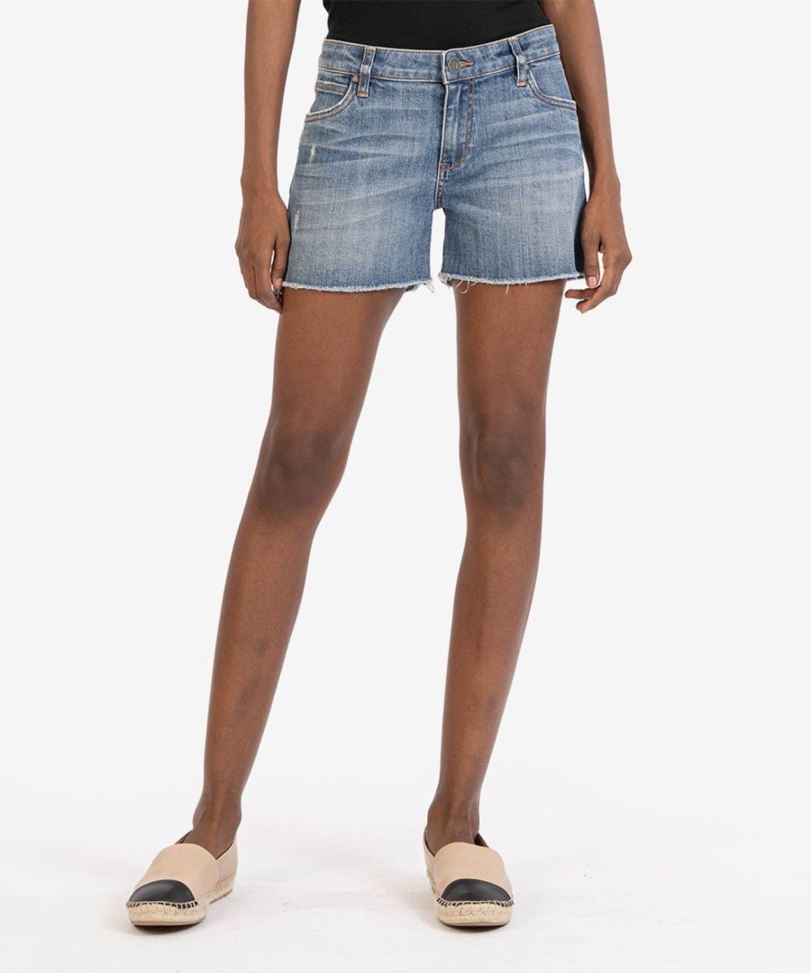 Denim Kut from the Kloth | Gidget Mid Rise Fray Short (Bringing Wash) Bringing W/Medium Base Wash