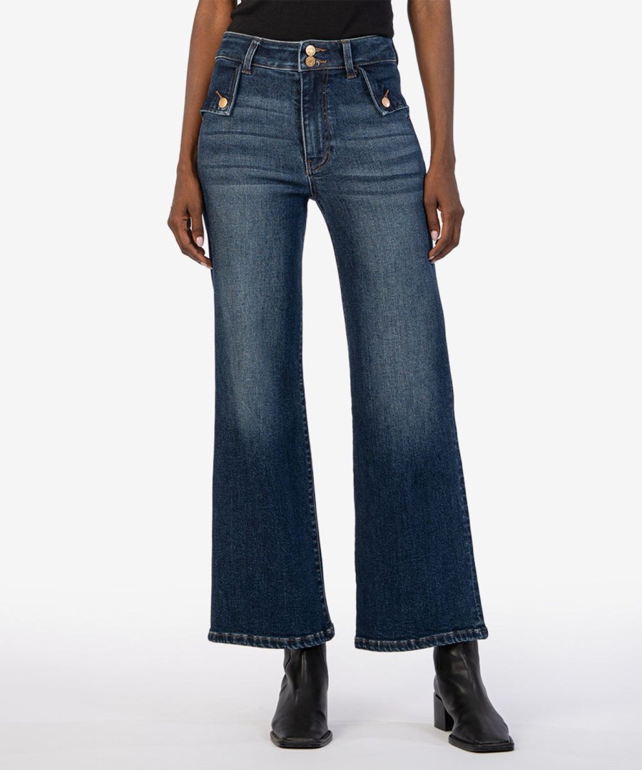 Fit Kut from the Kloth Meg Wide Leg | Meg High Waist Flare Jeans Bracing W/Dk Base Wash