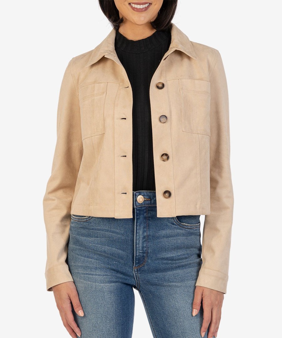 Clothing Kut from the Kloth | Matilda Faux Suede Crop Trucker Jacket Taupe