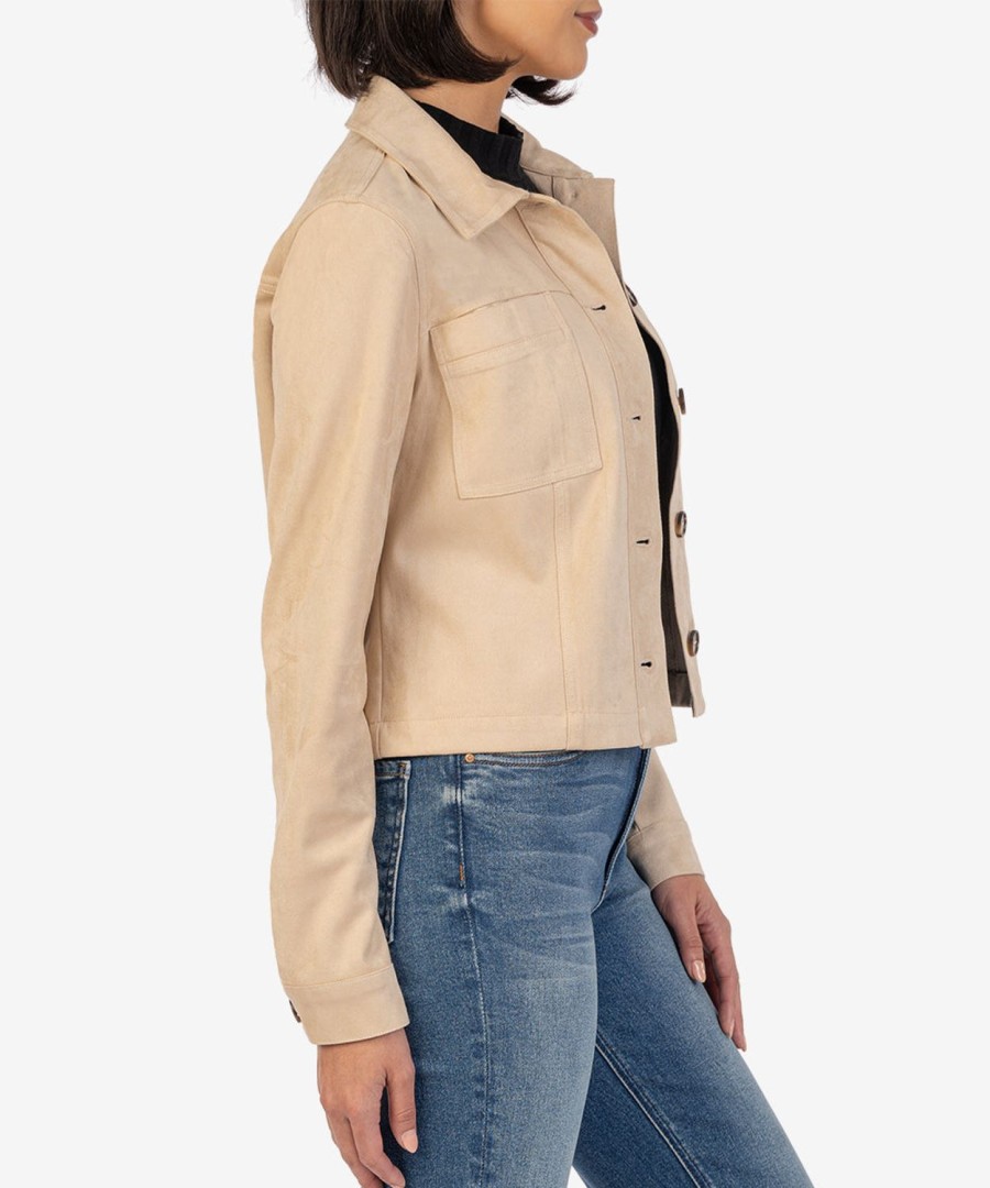 Clothing Kut from the Kloth | Matilda Faux Suede Crop Trucker Jacket Taupe