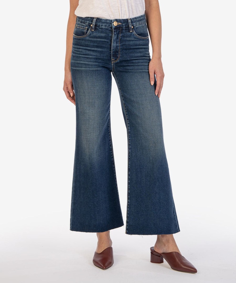 Denim Kut from the Kloth | Meg High Rise Fab Ab Wide Leg Yielded W/Dk Base Wash