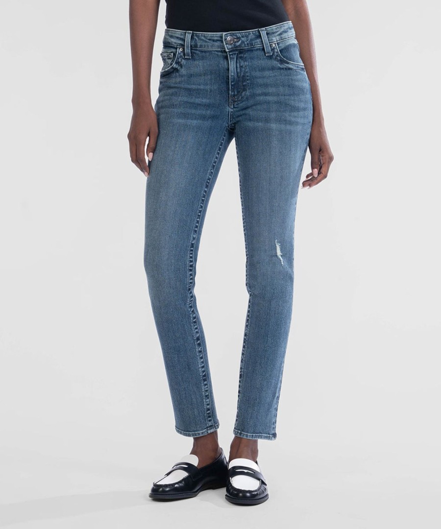 Denim Kut from the Kloth | Stevie Mid Rise Straight Leg Primed W/Dk Base Wash