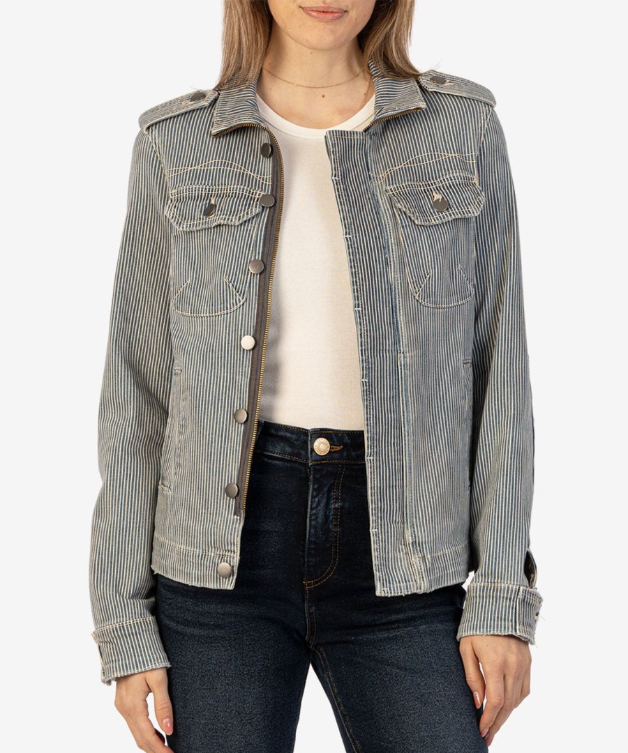 Clothing Kut from the Kloth | Amanda Stripe Jacket Comfortable W/Medium Base Wash