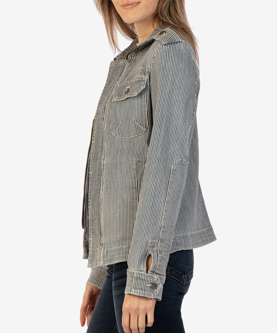 Clothing Kut from the Kloth | Amanda Stripe Jacket Comfortable W/Medium Base Wash