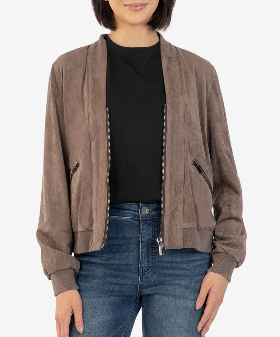 Clothing Kut from the Kloth | Evie Faux Suede Bomber Jacket Almond