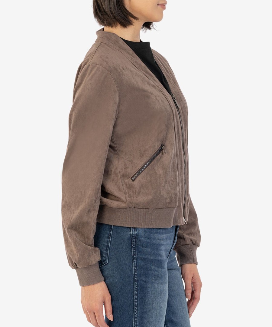 Clothing Kut from the Kloth | Evie Faux Suede Bomber Jacket Almond