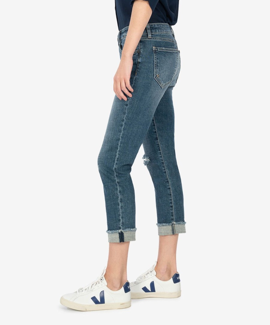 Denim Kut from the Kloth | Amy Mid Rise Crop Straight Leg (Bubbly Wash) Bubbly W/Medium Base Wash