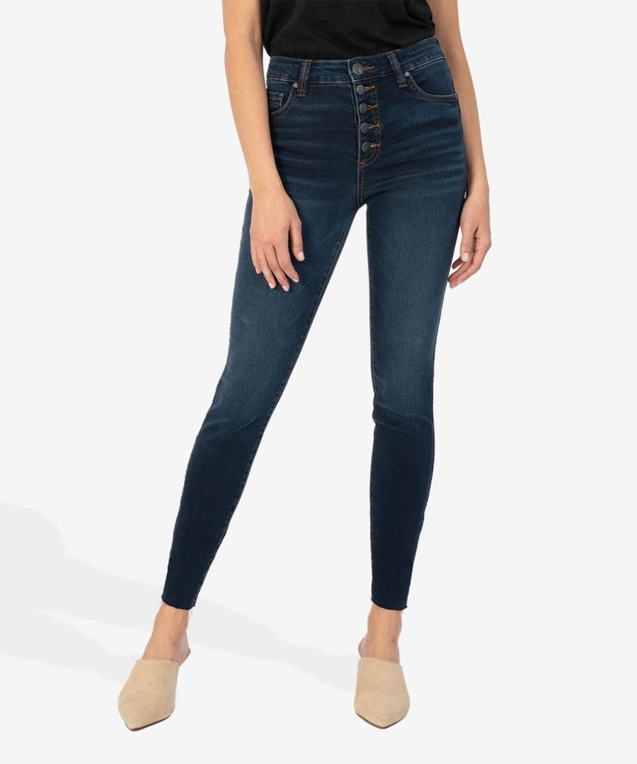 Denim Kut from the Kloth | Connie High Rise Fab Ab Slim Fit Ankle Skinny (Giddy Wash) Giddy W/Dk Stone Base Wash