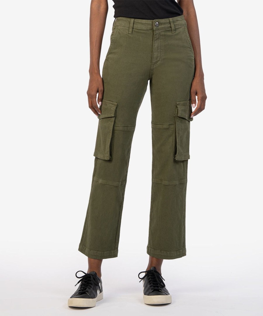 Denim Kut from the Kloth | Pattie Mid Rise Straight Leg Cargo Army Green