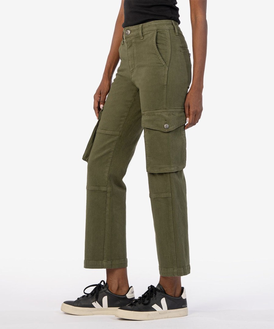 Denim Kut from the Kloth | Pattie Mid Rise Straight Leg Cargo Army Green