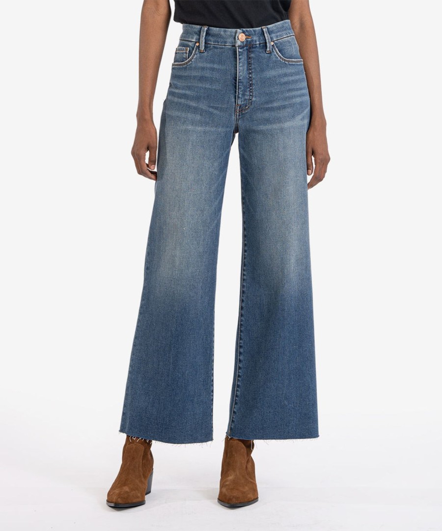 Denim Kut from the Kloth | Meg High Rise Fab Ab Wide Leg Raw Hem (Milestone Wash) Milestone W/Medium Base Wash