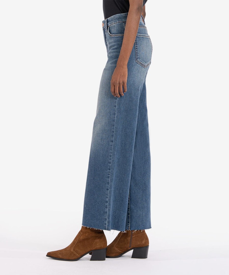 Denim Kut from the Kloth | Meg High Rise Fab Ab Wide Leg Raw Hem (Milestone Wash) Milestone W/Medium Base Wash