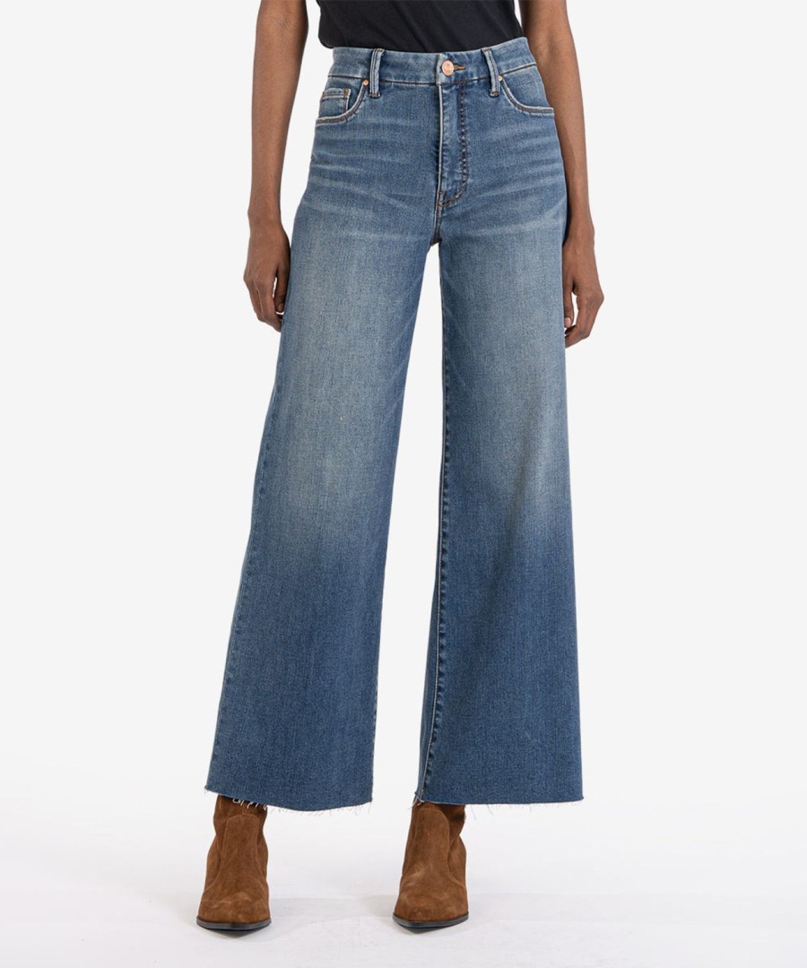 Denim Kut from the Kloth | Meg High Rise Fab Ab Wide Leg, Petite Milestone W/Medium Base Wash