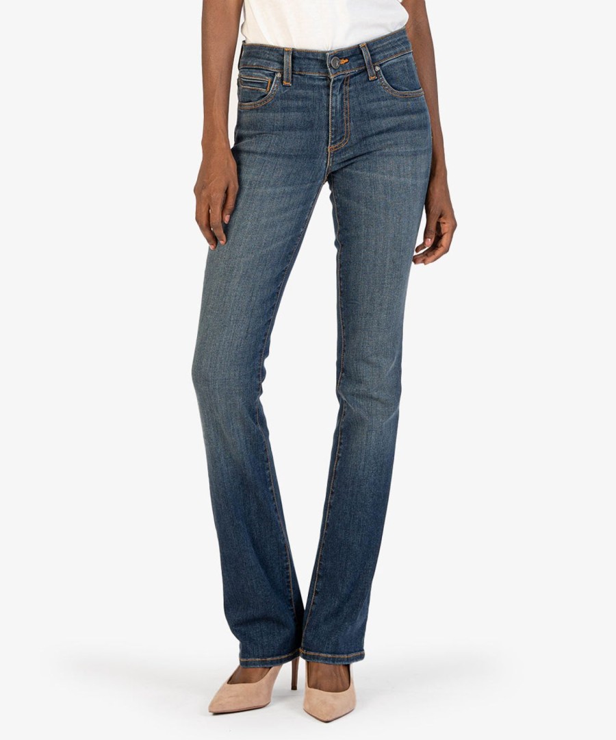 Fit Kut from the Kloth Natalie Boot Cut | Natalie Bootcut Mid Rise, Long Inseam (Bravo Wash) Bravo W/Dk Stone Base Wash