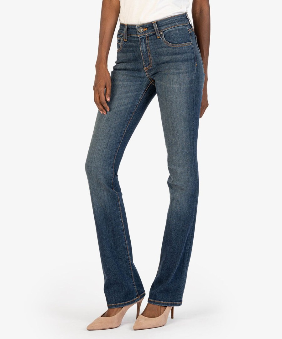 Fit Kut from the Kloth Natalie Boot Cut | Natalie Bootcut Mid Rise, Long Inseam (Bravo Wash) Bravo W/Dk Stone Base Wash