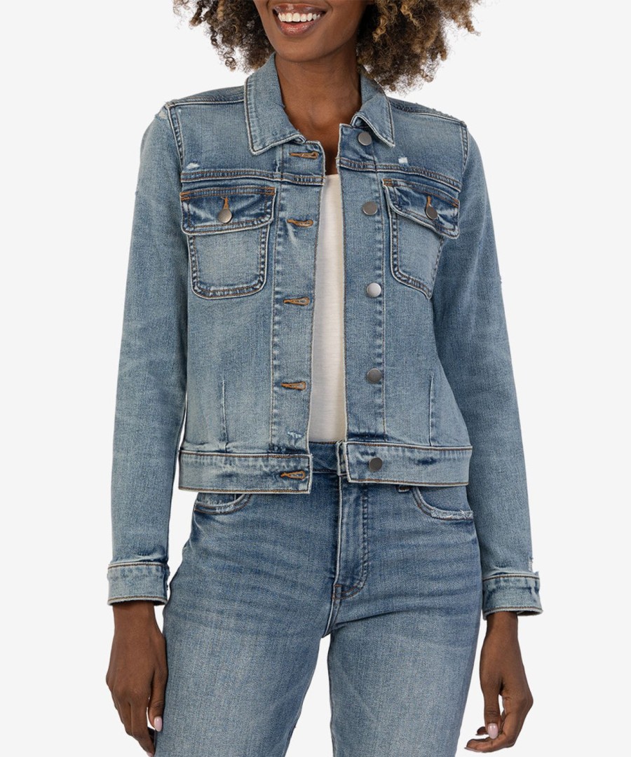 Clothing Kut from the Kloth | Ada Crop Denim Jacket Pleasant W/Medium Base Wash