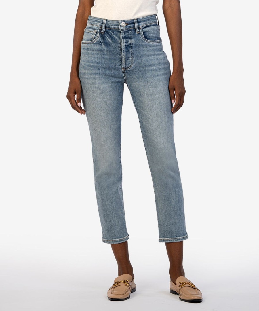 Fit Kut from the Kloth Elizabeth Relaxed Ankle Straight | Elizabeth High Rise Crop Straight Leg Supported W/Med Base Wash