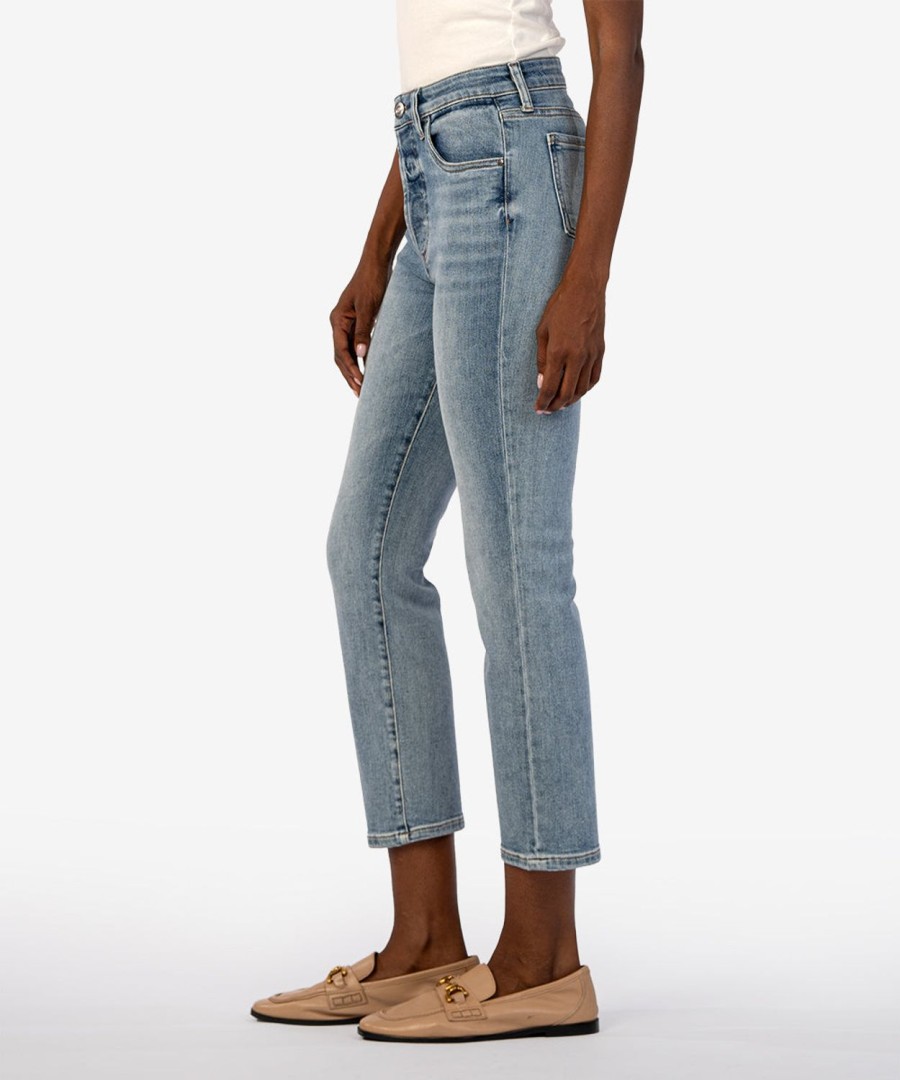 Fit Kut from the Kloth Elizabeth Relaxed Ankle Straight | Elizabeth High Rise Crop Straight Leg Supported W/Med Base Wash