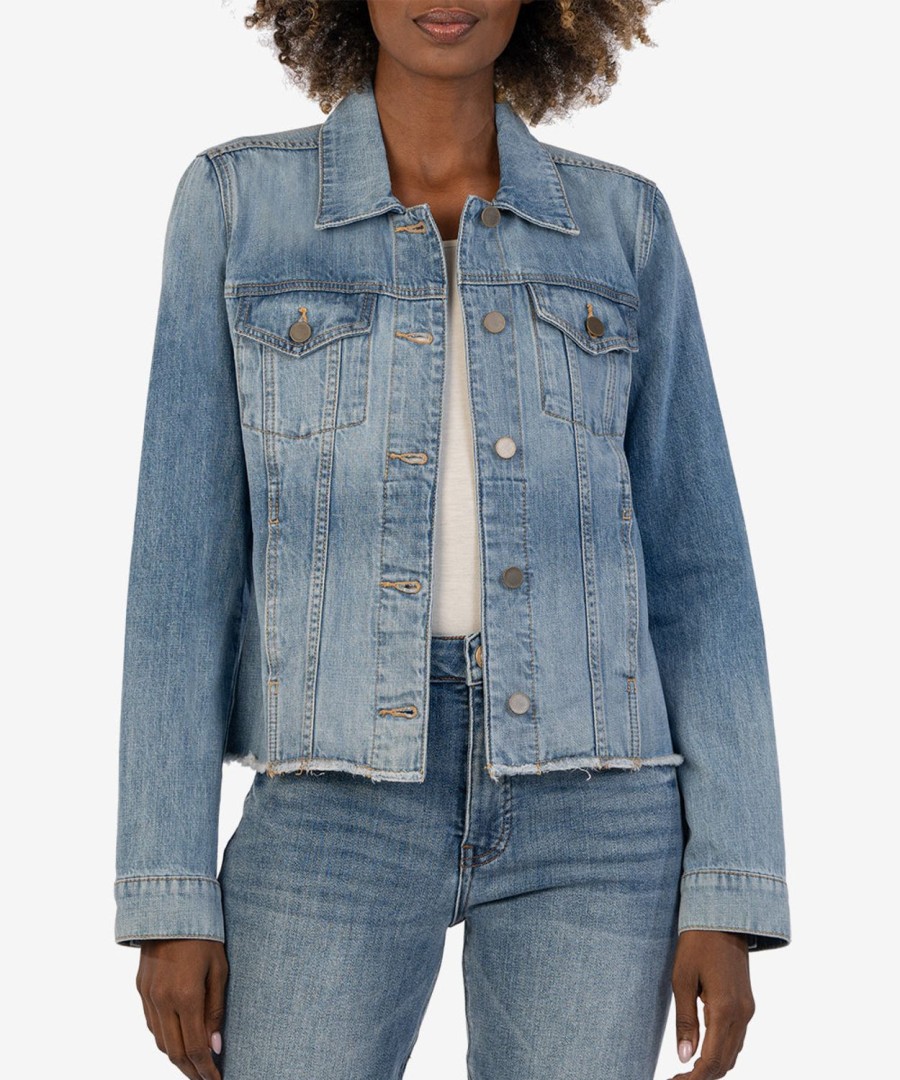 Clothing Kut from the Kloth | Julia Crop Denim Jacket Diagnosed W/Med Base Wash