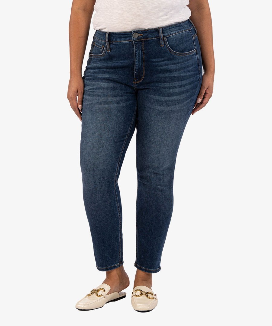 Denim Kut from the Kloth | Naomi High Rise Fab Ab Ankle Straight Leg, Plus (Identify Wash) Identify W/Dk Stone Base Wash