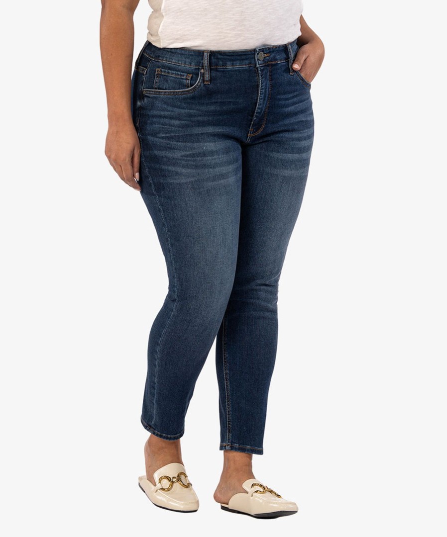 Denim Kut from the Kloth | Naomi High Rise Fab Ab Ankle Straight Leg, Plus (Identify Wash) Identify W/Dk Stone Base Wash