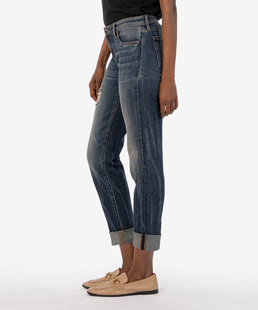 Denim Kut from the Kloth | Catherine Mid Rise Boyfriend Exuberant W/Dk Stone Base Wash