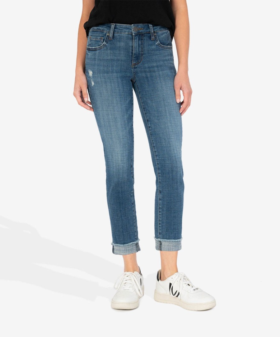 Denim Kut from the Kloth | Amy Mid Rise Crop Straight Leg (Imitate Wash) Imitate W/Medium Base Wash