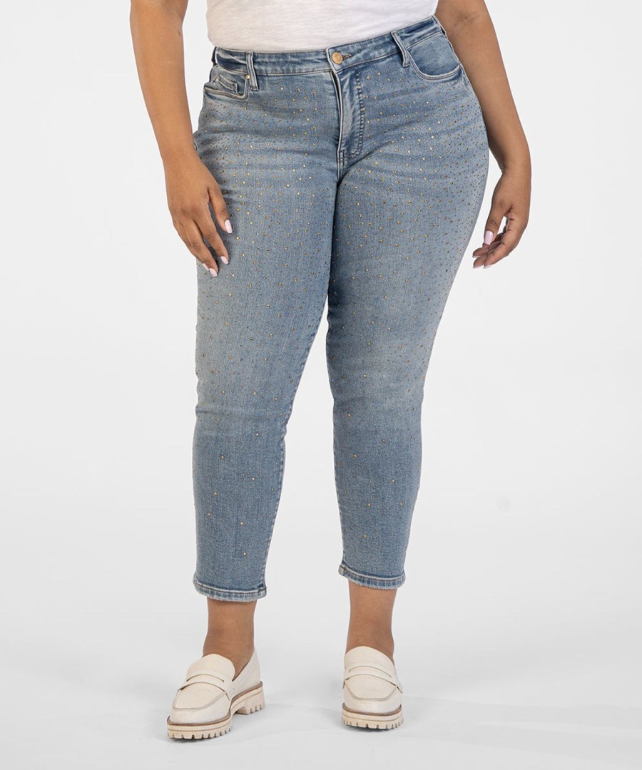 Denim Kut from the Kloth | Reese High Rise Fab Ab Ankle Straight Leg, Plus Landed W/Medium Base Wash