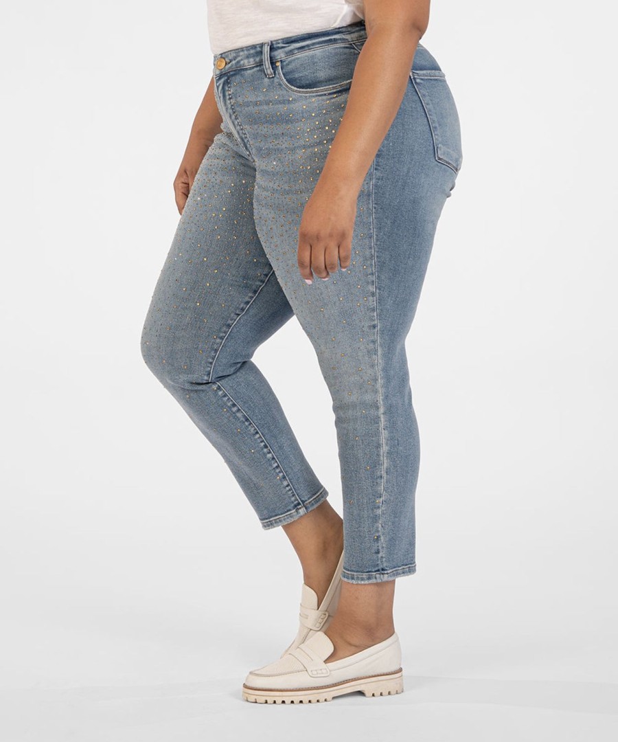 Denim Kut from the Kloth | Reese High Rise Fab Ab Ankle Straight Leg, Plus Landed W/Medium Base Wash