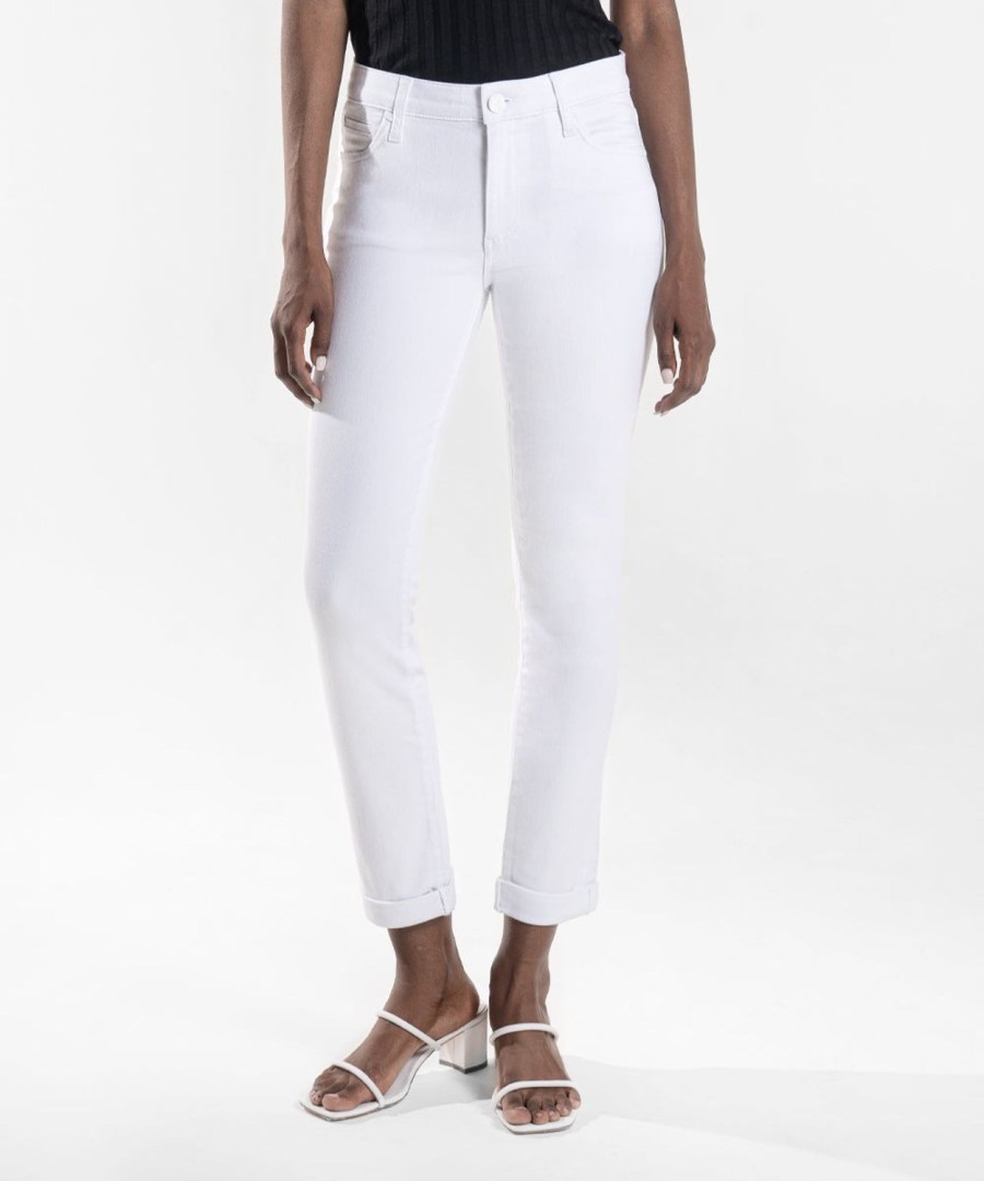 Fit Kut from the Kloth Catherine Boyfriend | Catherine Mid Rise Boyfriend, White (Exclusive) Optic White