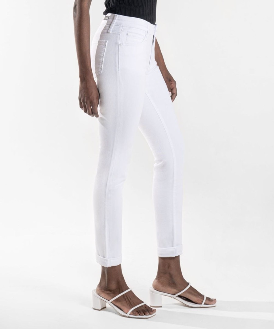 Fit Kut from the Kloth Catherine Boyfriend | Catherine Mid Rise Boyfriend, White (Exclusive) Optic White