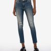 Denim Kut from the Kloth | Reese High Rise Fab Ab Ankle Straight Leg Gathered W/Dk Base Wash