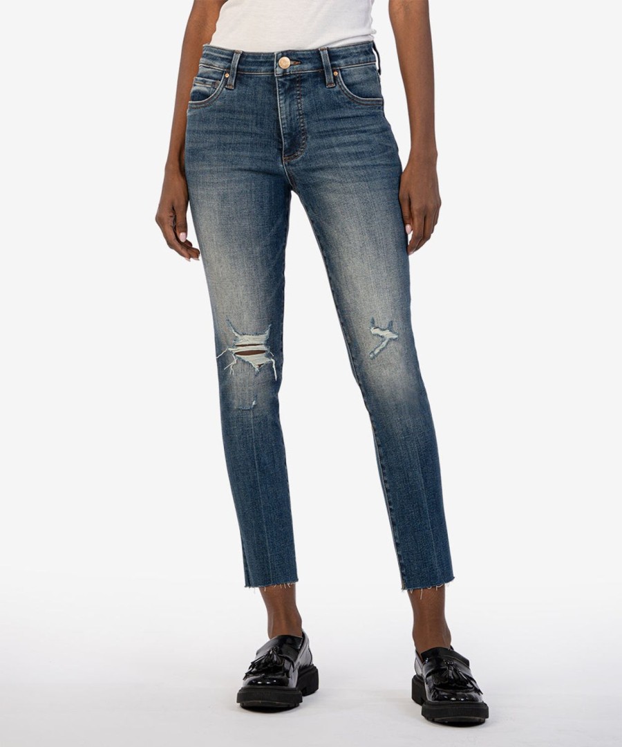 Denim Kut from the Kloth | Reese High Rise Fab Ab Ankle Straight Leg Gathered W/Dk Base Wash