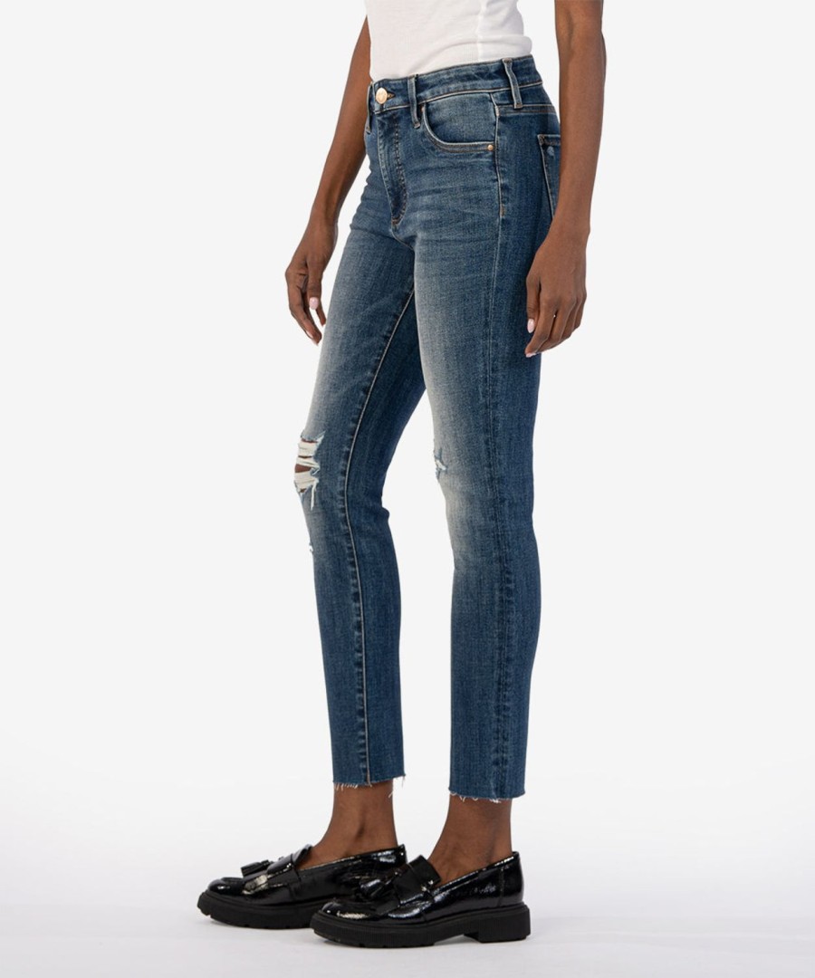 Denim Kut from the Kloth | Reese High Rise Fab Ab Ankle Straight Leg Gathered W/Dk Base Wash