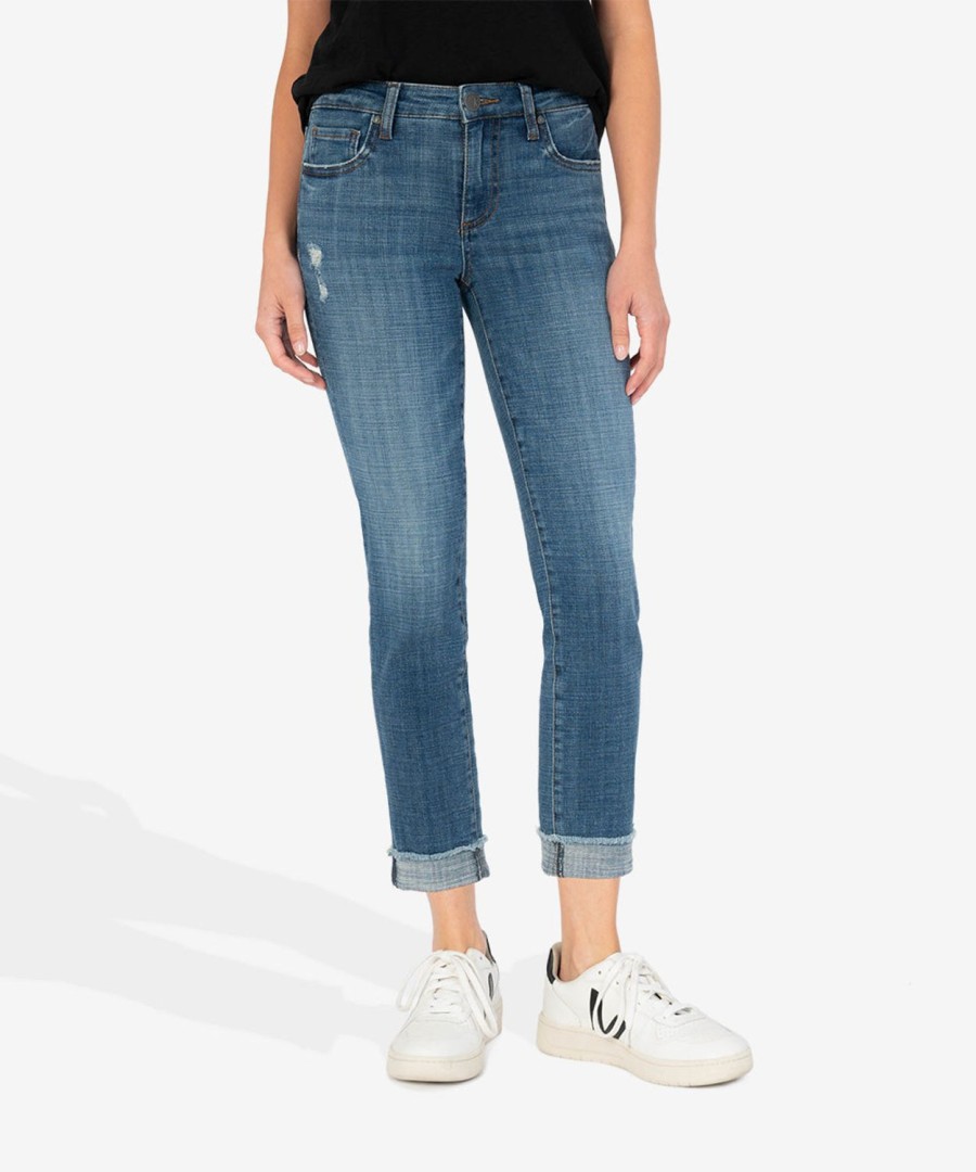 Denim Kut from the Kloth | Amy Mid Rise Crop Straight Leg (Imitate Wash) Imitate W/Medium Base Wash