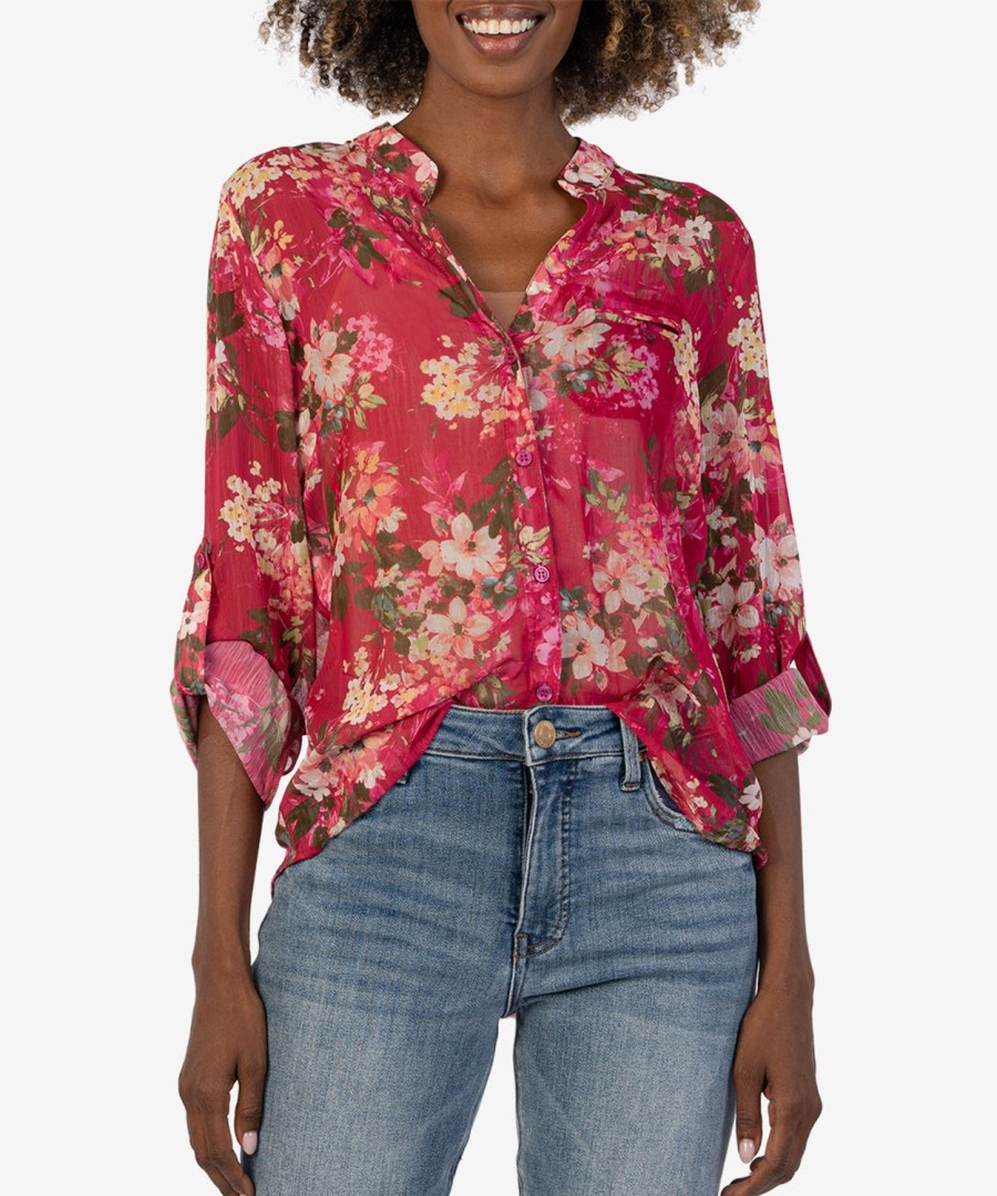 Clothing Kut from the Kloth | Jasmine Chiffon Blouse Quartu-Fuchsia/Peach