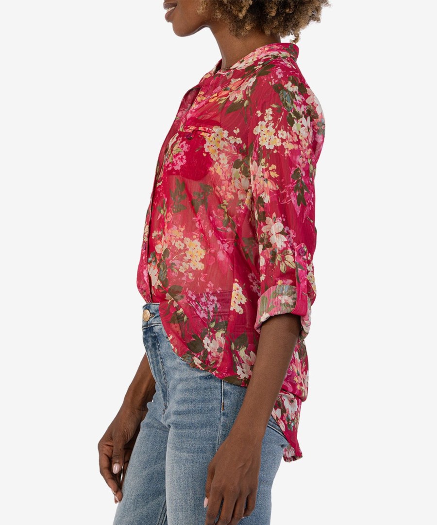 Clothing Kut from the Kloth | Jasmine Chiffon Blouse Quartu-Fuchsia/Peach