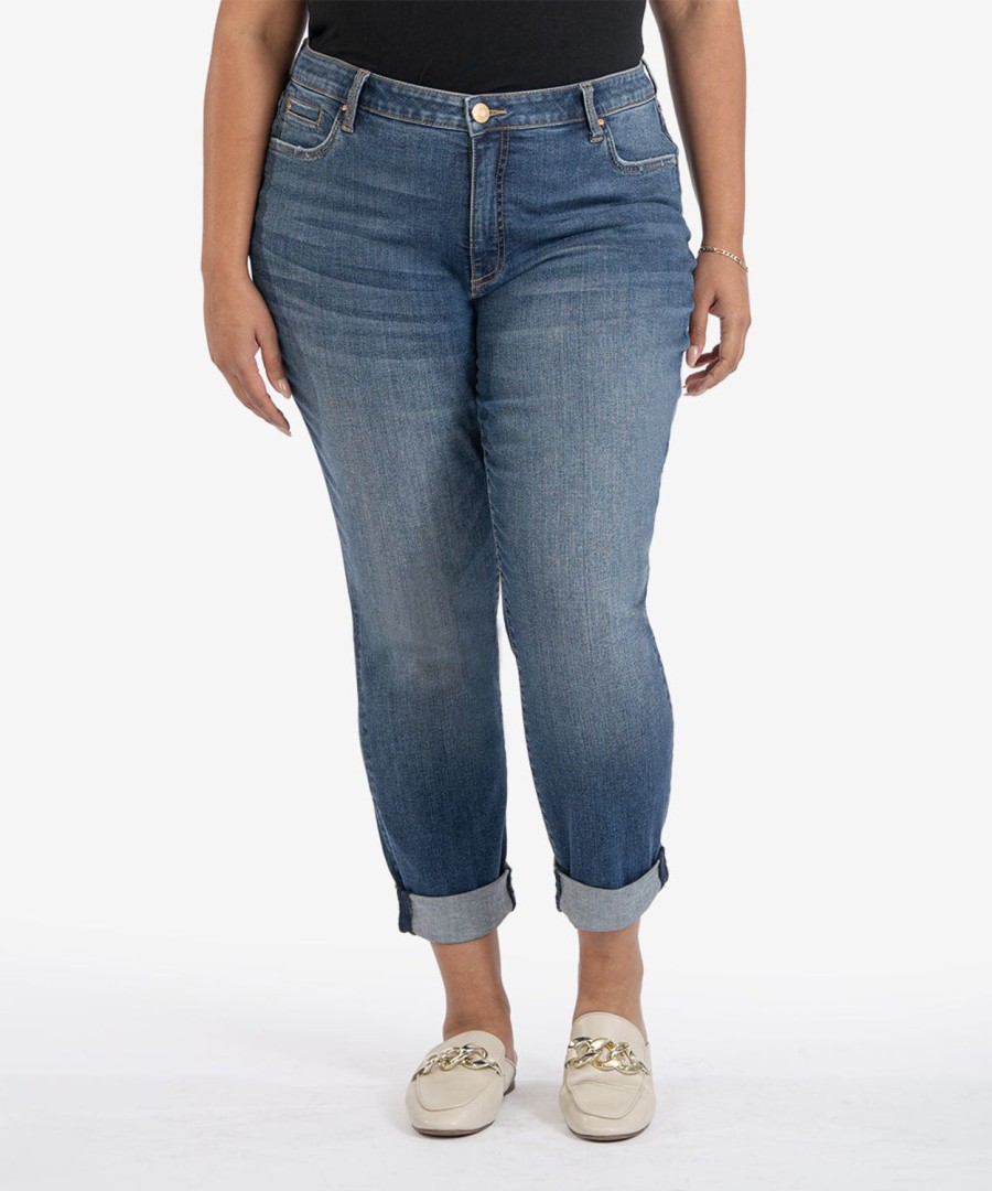 Denim Kut from the Kloth | Catherine High Rise Boyfriend, Plus Coziness W/Dk Stone Base Wash