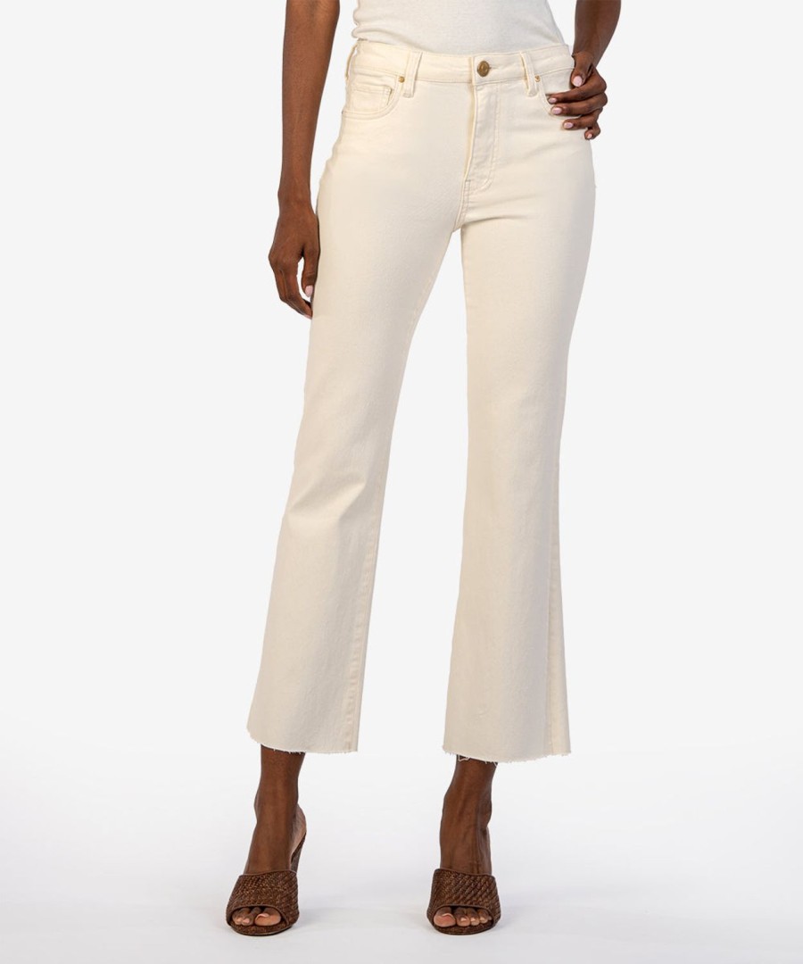 Fit Kut from the Kloth Kelsey Ankle Flare | Kelsey Raw Hem High Waist Ankle Flare Jeans Ecru