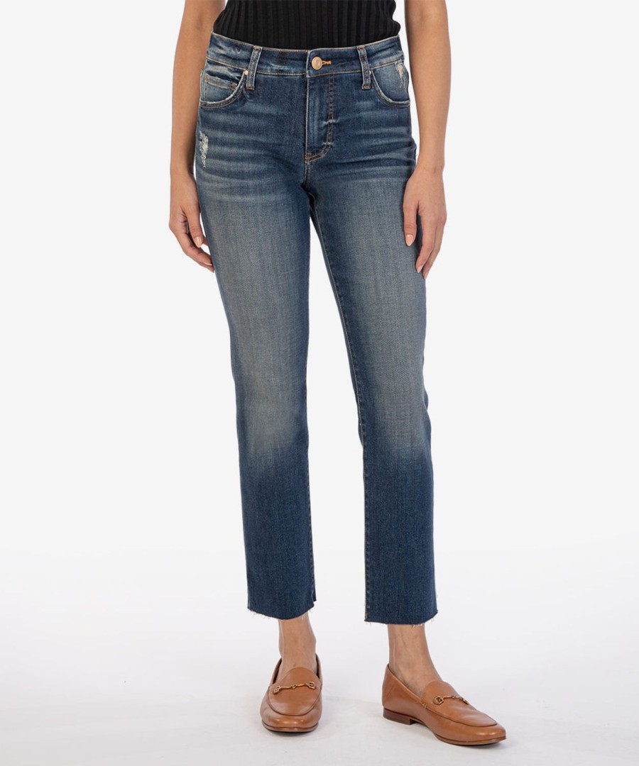 Denim Kut from the Kloth | Reese High Rise Fab Ab Ankle Straight Leg Acquired W/Dk Base Wash